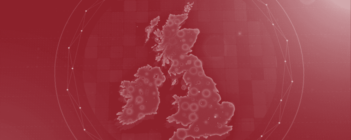 map of UK overlaid with network of circles showing locations